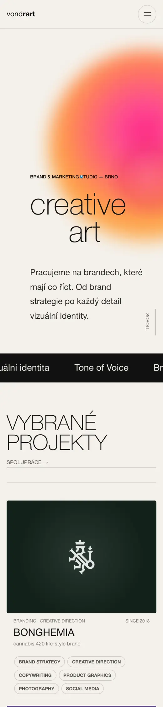 Web vondrart.studio na telefonu