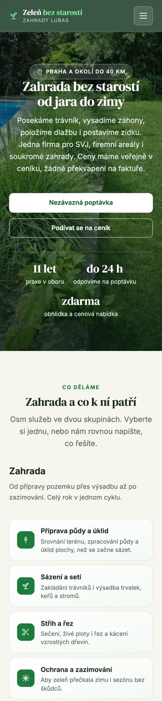 Web Zeleň bez starostí na telefonu